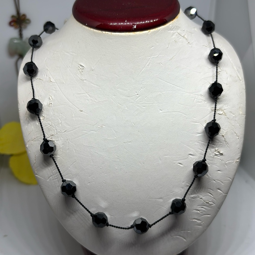 8mm Swarovski round faceted crystal (5000) Jet hematite color tin cup necklace